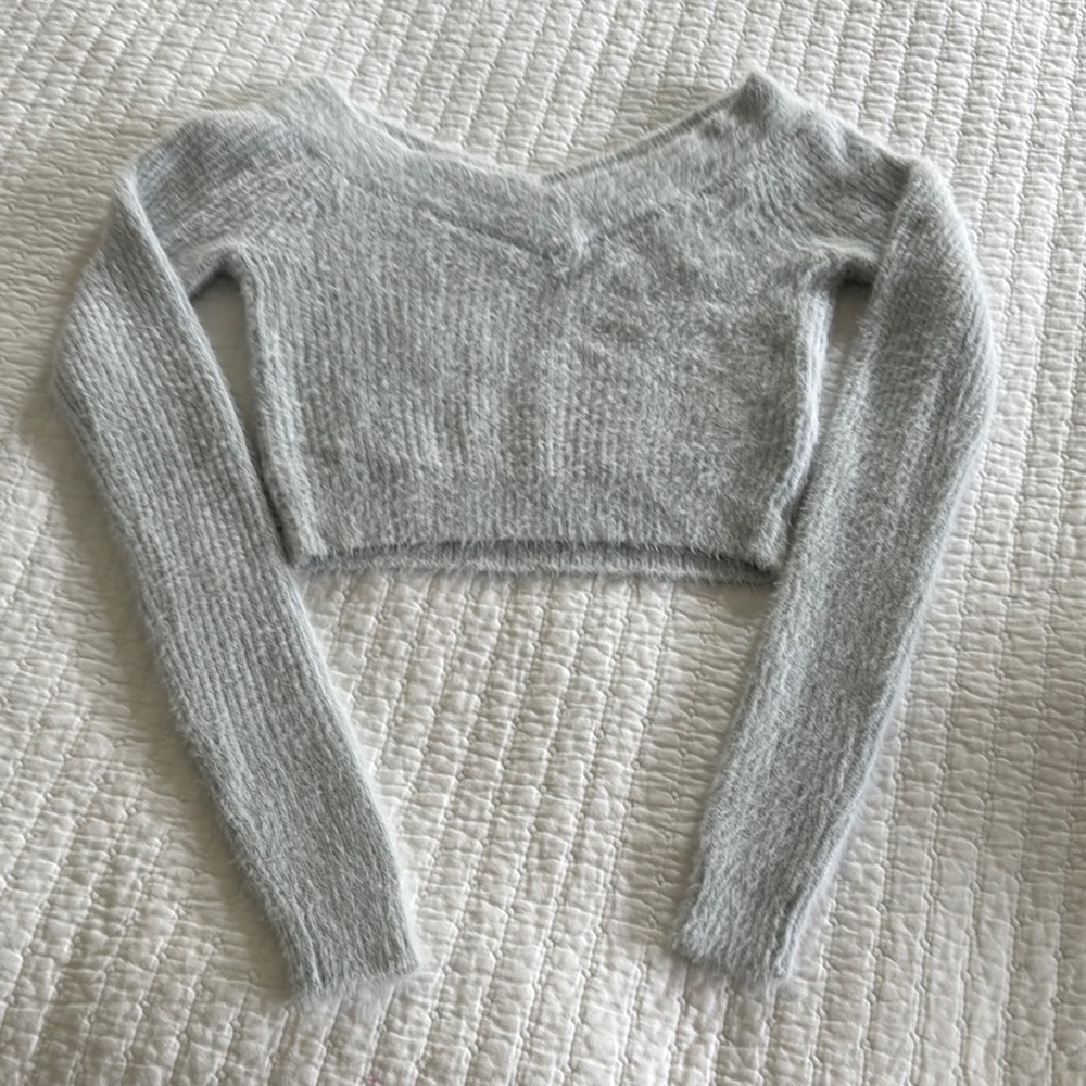 American Eagle Outfitters Fuzzy Baby Blue Cropped Sweater